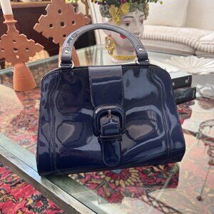 Marni Buckle Bag Blue Patent Leather Handbag